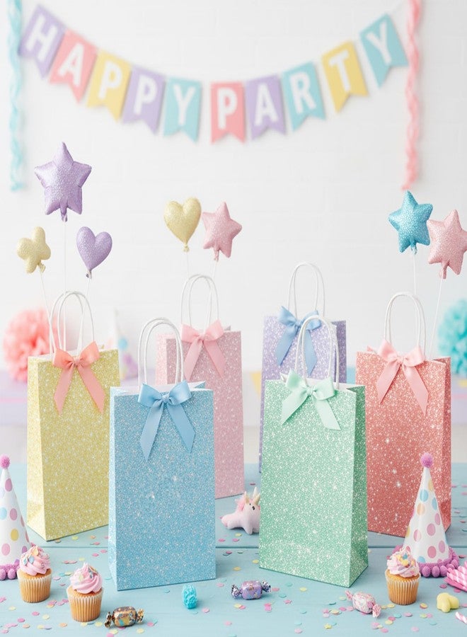 SilTriangle 24 Pcs Glitter Pastel Party Favor Bags with Handles Pastel Christmas Gift Bags Bulk Colored Paper Goodie Packaging Birthday Holiday Party Supplies, 5.91 x 3.15 x 8.27 Inches, 6 Color - Image 4